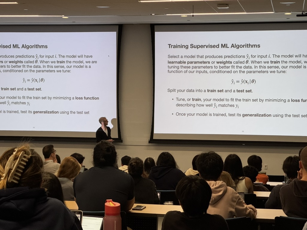 Gage DeZoort teaching a practical machine learning crash course at UC Irvine